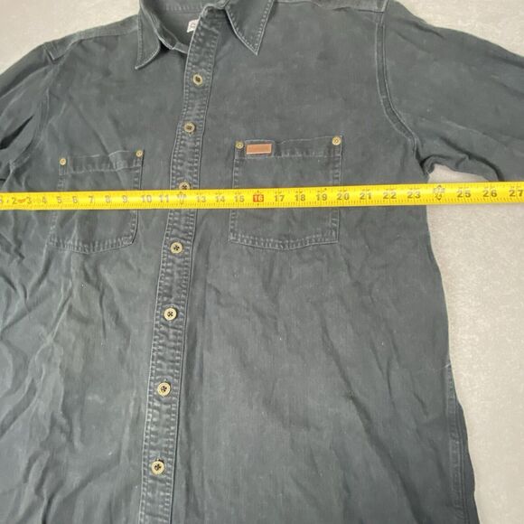 Carhartt Shirt Mens L Tall Black Heavy Denim Flap Pockets Button Down Workwear - Picture 6 of 7